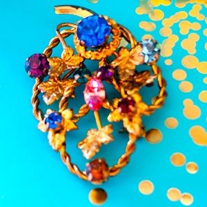 Vintage Azub Austria Crystal Rhinestone Gold Tone Brooch 1940’s